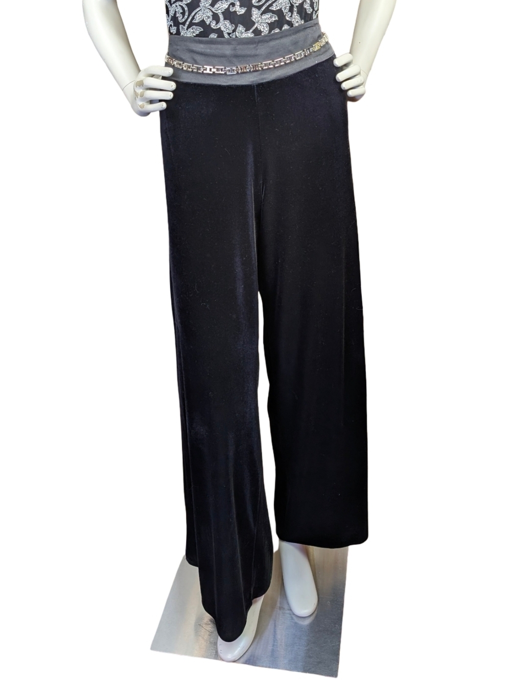 Vintage Onyx Nite Black Velvet Wide Leg Whimsigoth Pants Made USA Fits L/XL